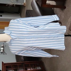 Old Navy Blue and White Striped Button Down Shirt